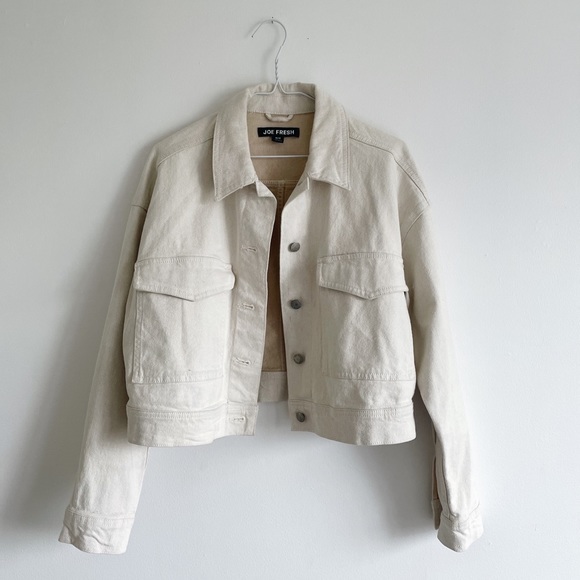 Cropped Cream Denim Jacket 